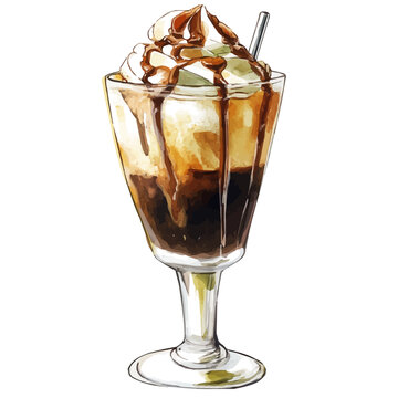 watercolor of Affogato Al CaffA, vector, isolated on a white background.