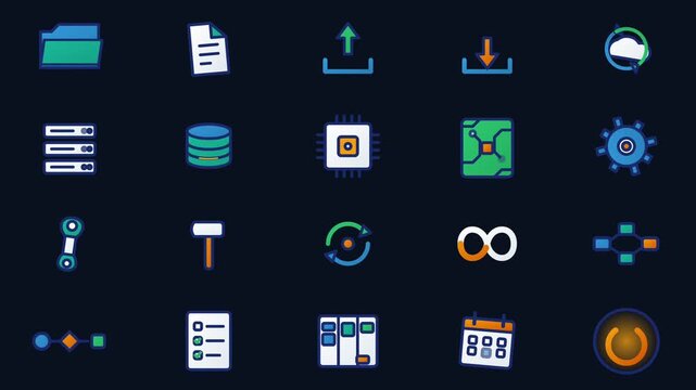 Set of modern colorful digital technology icons flat design