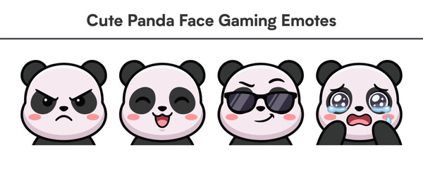 Cute panda face gaming emotes set with four different facial expressions capturing gamer reactions for virtual community interaction © Muhammad Asad