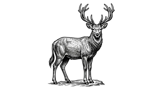 Large Deer with Big Antlers Standing.