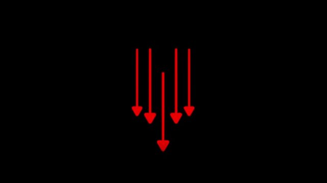Minimalist red arrows motion pointing downward on black background, direction