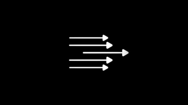 Minimalist white arrows moving forward animation on black background, for business growth, and directional concepts