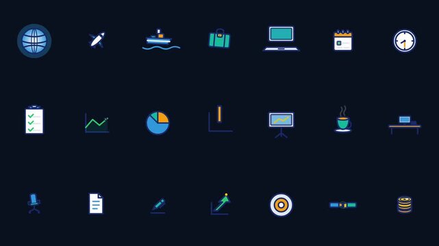 Set of business and technology line flat icons