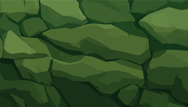 Vector of flat khaki green stone wall texture background. Abstract geometric rocks pattern for nature banner, landscape design element, gaming environment backdrop, organic surface illustration.