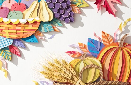 Autumn harvest bounty crafted from colorful paper cutouts