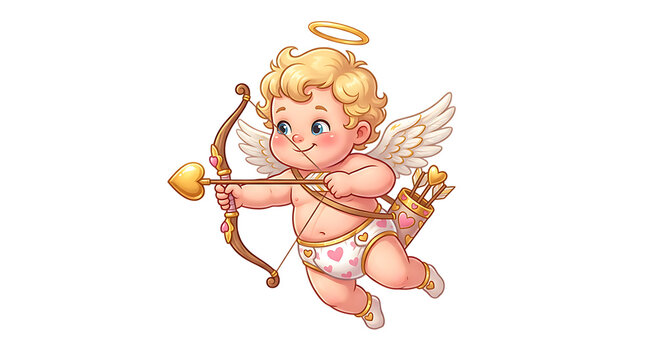 Chubby cupid flying with bow and arrow isolated on transparent background valentine's day illustration