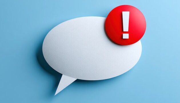 A 3D rounded speech bubble with a red exclamation point on blue. Ideal for essential alert UI or urgent communication.
