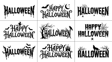 Nine Halloween typography designs spooky lettering for cards prints and seasonal marketing © HajiNurul