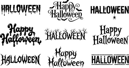 Variety of Halloween typography designs for crafts parties and spooky decorations © HajiNurul