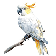 Cockatoo, detailed watercolor painting, isolated on a white background. © teralis
