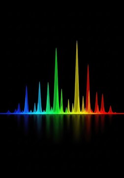 A detailed digital visualization of fluorescently labeled dna fragments appearing as vibrant multi colored peaks on a black background, molecular, heredity, technology