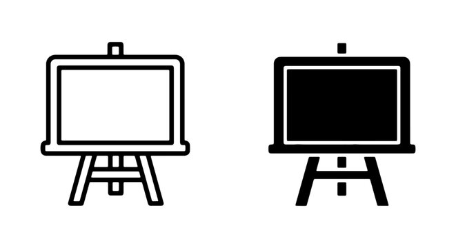 Easel Icons, Art Display Stand Vector Graphics, Presentation Board Symbols, Whiteboard Stand