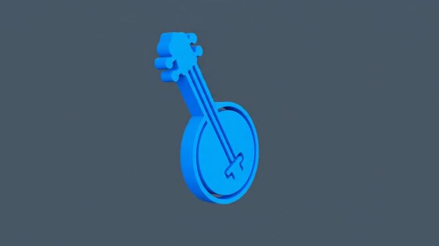 Rotating 3D rendering of a vibrant blue banjo instrument on a neutral grey background