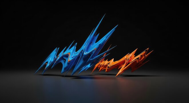 Gritty abstract design with messy blue and orange shapes and jagged edges against a dark atmospheric futuristic anti-utopian backdrop, layered, aesthetic, blue