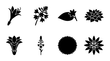 Botanical Vector Icons Set: Floral Silhouettes, Plant Elements, Nature Graphics, Garden Symbols © Sizan