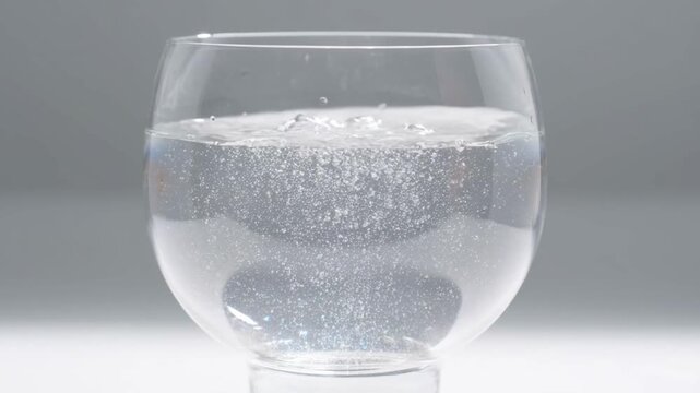 Effervescent carbonated water bubbles rising in glass close up sparkling drink liquid clear soda
