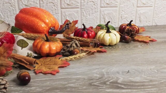 Autumn thanksgiving holiday decoration with pumpkins