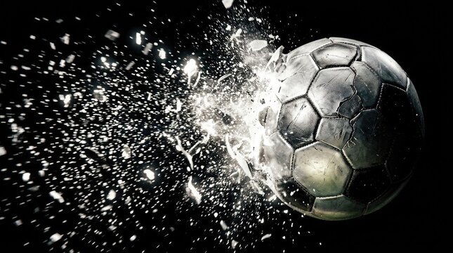 Exploding soccer ball dynamic sports impact with shattered fragments