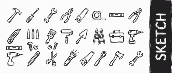 Obraz premium Hand Drawn Tools Collection Sketch