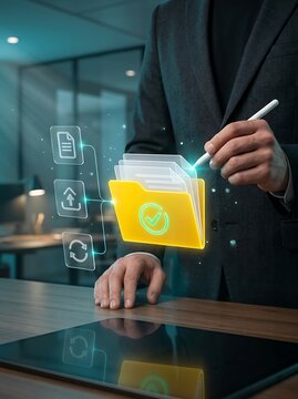 Corporate Information Management Concept Featuring Digital Folder Approval and Secure Enterprise Document Organization Workflow