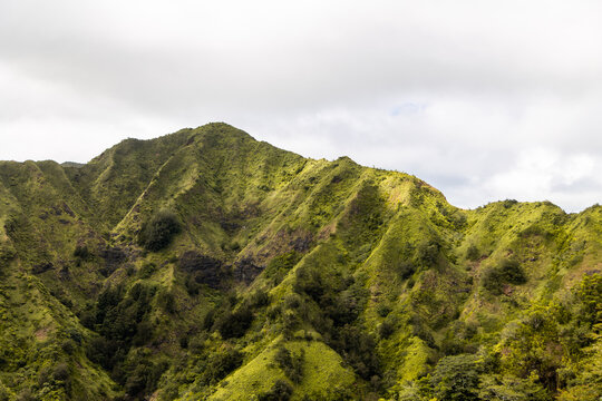 Green mountain ridge undulating along the Kuliouou Ridge Trail, Oahu
