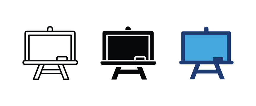 Blackboard easel icon, Classroom teaching board symbol, School presentation lecture stand graphics, Vector illustration