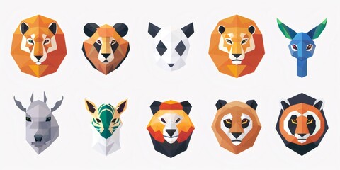 Obraz premium Low poly geometric animal heads, wild predators set