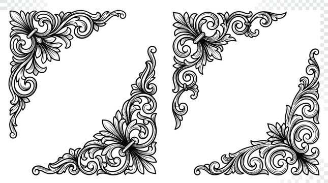 Elegant Ornamental Corner Designs with Intricate Flourishes.
