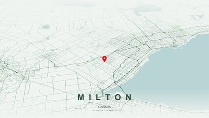 Modern minimalist vector map of Milton, Ontario. High-quality scalable illustration of Milton geographic boundaries within the Halton Region, Niagara Escarpment cliffs for posters design. © AliRza