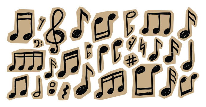 Collection of music note sand symbol son transparent background
