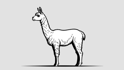 Fototapeta premium A lone white llama standing on a grey surface, possibly in a studio setting or outdoors