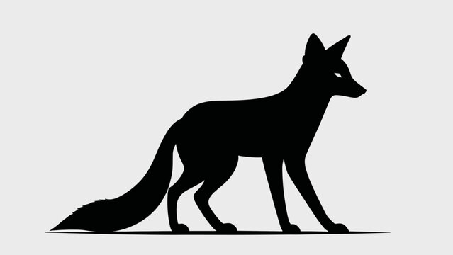 A black and white silhouette of a sly fox in motion