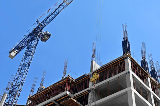 Blue crane and formwork on monolithic construction work