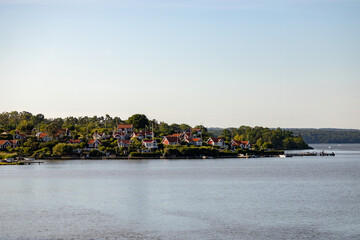 Fototapeta premium Picturesque wide view of Brandaholm allotment island in Karlskrona, Sweden