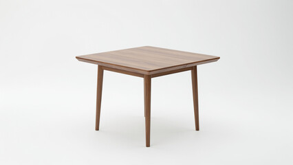 Fototapeta premium Mid century modern square walnut wood dining table with tapered legs on white background