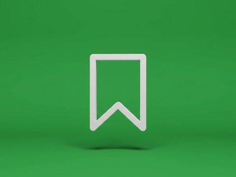 Favorite Bookmark Symbol 3D Animation Green Screen, Animated Save Icon 3D Render on Chroma Key Green, 3D White Bookmark Icon Rotating on Green Screen Background