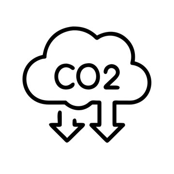 Carbon dioxide emission reduction cloud with downward facing arrows.