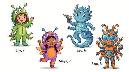 Fototapeta premium Diverse children in creative alien and space costumes