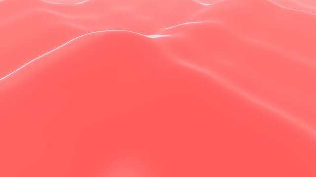 3D Seamless Loop Organic Fluid Waves Undulating in Red. Glossy Liquid Displacement Surface Abstract Background.