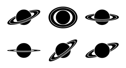Saturn Planet Icons, Space Celestial Body Vector Graphics, Cosmic Ringed Planet Illustrations © KHAN