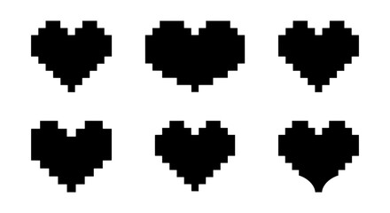 Fototapeta premium Pixel Heart Icons, Retro Game Style, Digital Love Symbols, Vector Graphics Set