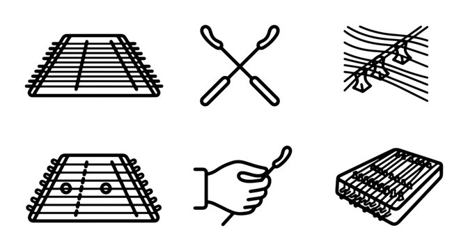 Hammered Dulcimer Icons, Musical Instrument Vector Set, Percussion Music Elements