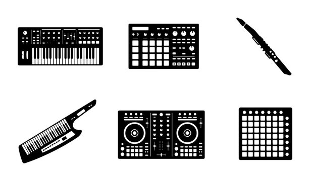 Electronic Music Gear Icons: Synthesizer, DJ Controller, Keytar, Drum Pad
