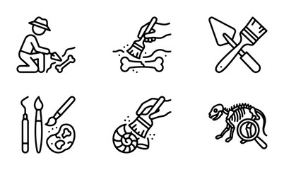 Archaeology Icons Set, Digging Tools, Fossils, Excavation Symbols © Labiba