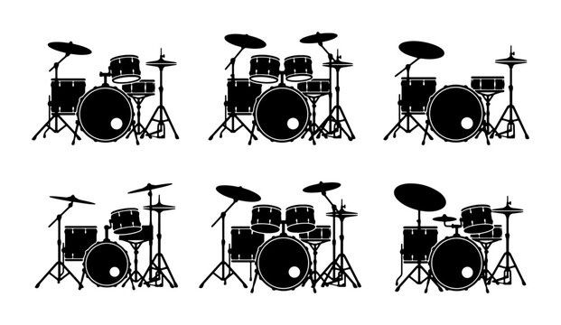 Drum Kit Icons, Music Performance Elements, Rock Band Gear, Vector Graphics