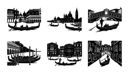 Venice Cityscape Vector Icons, Gondola Scenes, Italian Architecture Collection © Jasim