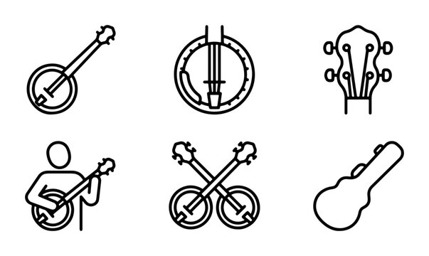 Banjo Icons Set: Musical Instrument Graphics, String Instrument Vector Art