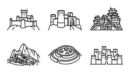 Castle Icons, Fortress Vector Set, Medieval Architecture Collection © Elma