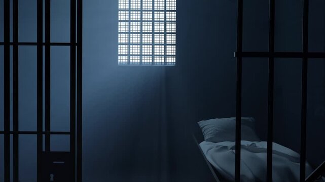 Old Prison Cell With Bed Behind The Bars