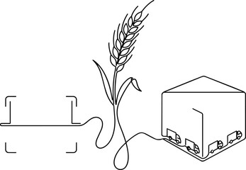 Continuous one line drawing of barcode wheat stalk and shipping box, digital food traceability vector  © Champika 